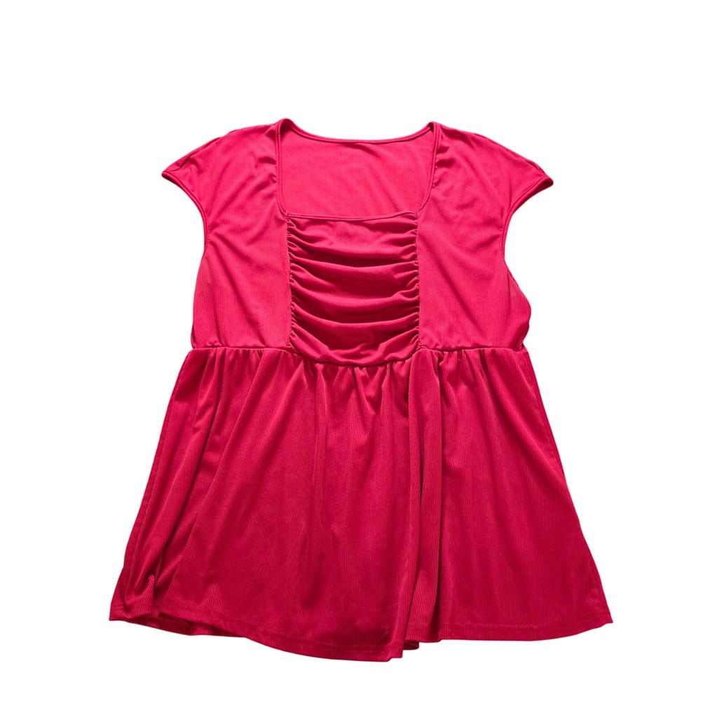 Women's Red Ruched Babydoll‎ Top Short Sleeve Empire Waist Blouse Tunic Shirt